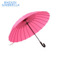 Super 27 &quot;Atacado Chinês Rosa Longo Handle Handle Manual Aberto 24 Rib Reta Bengala Grande Chuva Guarda-chuva para Venda